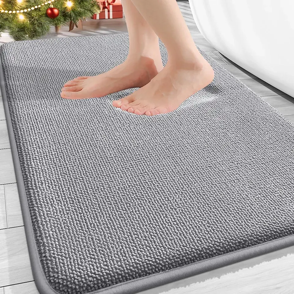 OLANLY Thick Memory Foam Bath Mat Rug 30x20, Extra Soft Absorbent Bathroom Rugs, Quick Dry Bath Mats, Non-Slip, Machine Washable Carpet for Bathroom, Tub and Shower, Home Decor Accessories, Grey