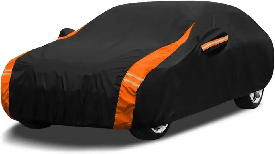 10-Layer Car Cover Waterproof All Weather for Automobiles, Soft Cotton Lining Outdoor Full Covers with Door Zipper, Universal Fit for Sedan 196"-208" L, Size A6 (See Size Chart)