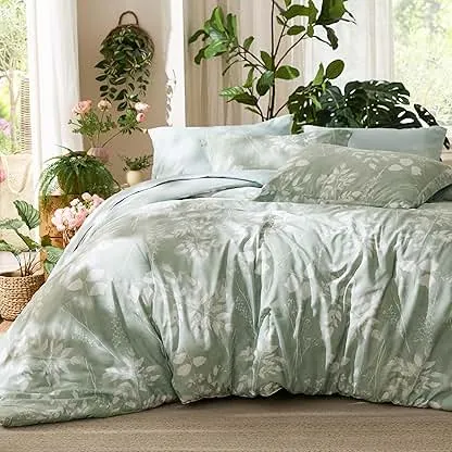 Bedsure Queen Comforter Set - 7 Pieces Floral Sage Green…