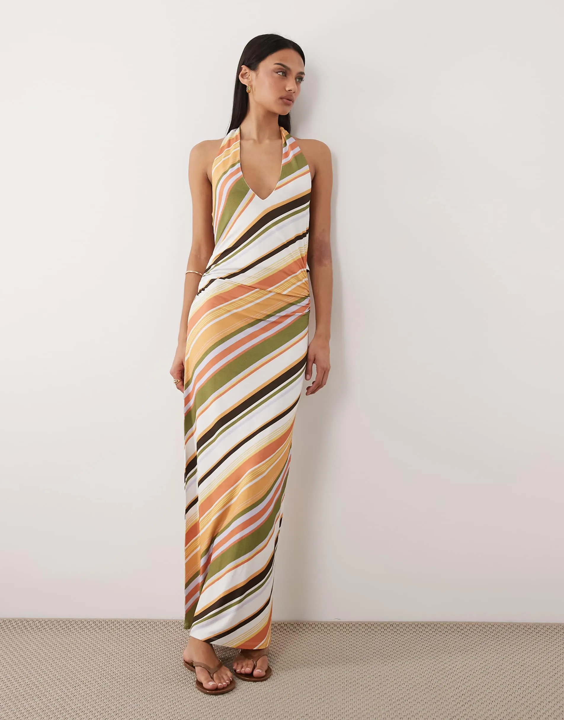 ASOS DESIGN tie back halter midi dress in stripe