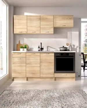 Cocina modular kirsten con módulo de horno y 180cm ancho natural y beige y madera para hogar moderno mueble de almacenaje - Homekit