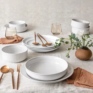 over&back Rimmed 12-piece Glossy Porcelain Dinnerware Set