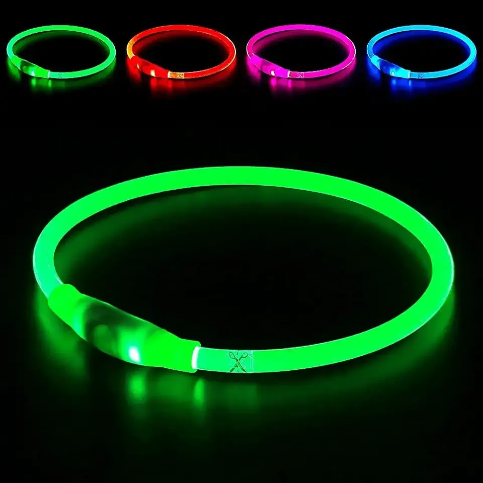 Led Dog Collar, BSEEN USB Rechargeable Flash Dog Necklace Light, Pet Safety Collar Makes Your Beloved Dogs Be Seen at Night for Small Medium Large Dogs(Green)