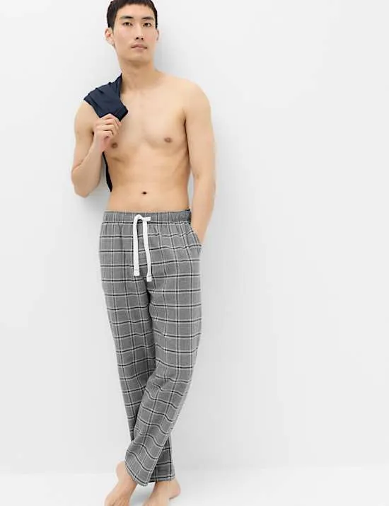 Pure Cotton Checked Loungewear Bottoms