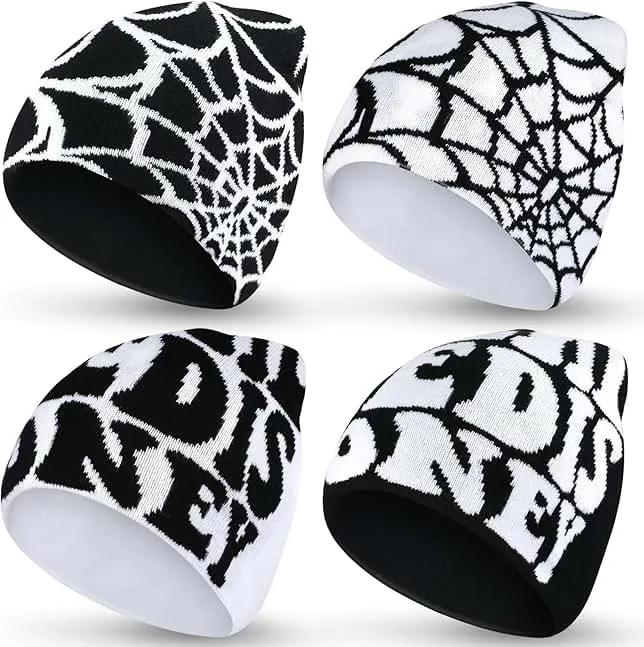 Ramede 4 Pcs Y2k Beanie - Double Sided Graphic Beanies for Men and Women, Acrylic Knitted Y2k Hats Accessories
