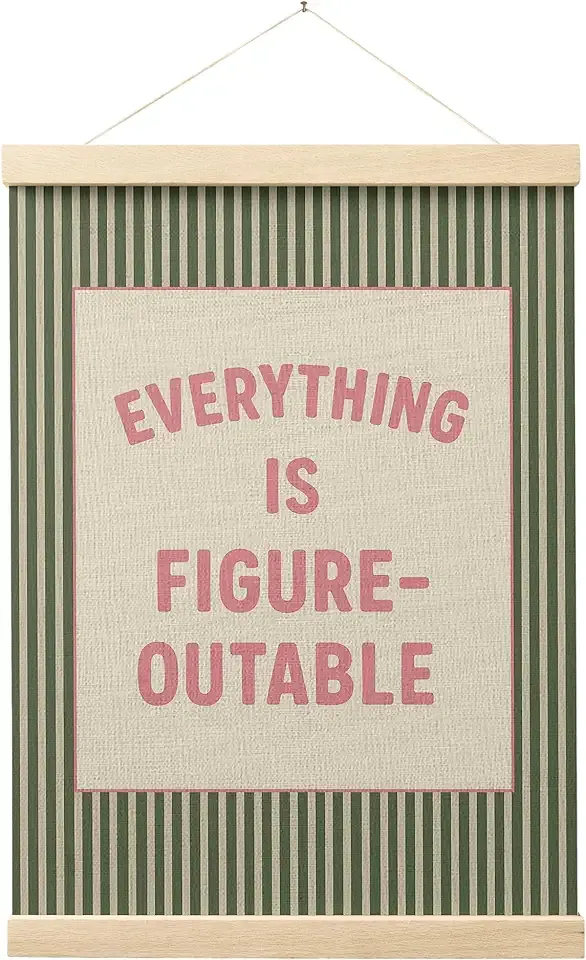 FGFK Everything Is Figureoutable Positive Affirmations Wall Art Poster Hanger Frame, Retro Pink and Green Inspirational Canvas Prints Framed Wall Decor for Office Classroom Home Bedroom, 12x16 Inch