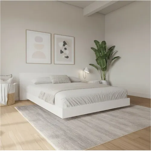 Nexera Satori Queen Size Low-Profile Platform Bed with Headboard in White