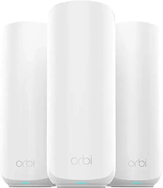 NETGEAR Orbi 370 Series Dual-Band WiFi 7 Mesh System for Home (RBE373) – Wireless Router (no Modem) + 2 Extenders, Security Features, 5 Gbps, Covers 6,000 sq.ft., 70 Devices, 2.5GB Port, BE5000