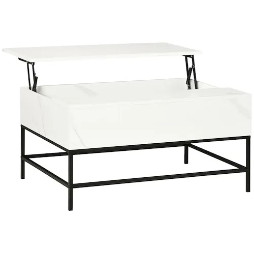 Lift Top Coffee Table w/ Hidden Storage Compartment Floating White