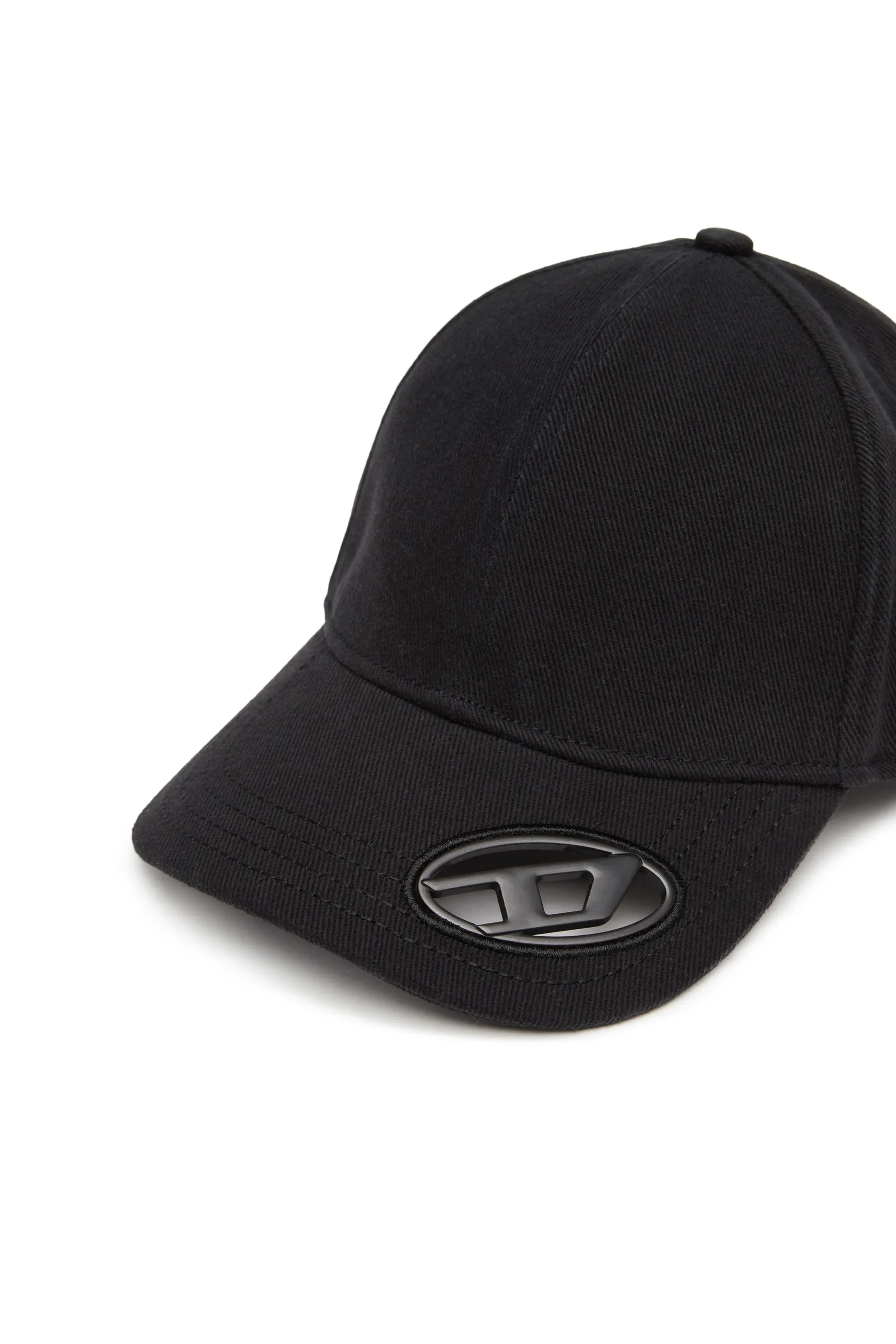 Baseball cap with oval D plaque