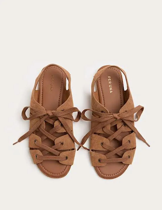 Suede Lace Up Flat Gladiator Sandals