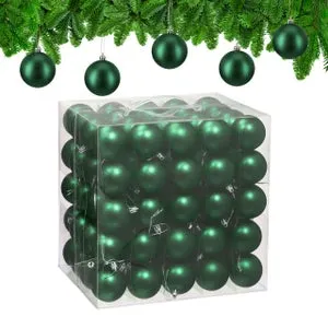 Bolas de Navidad, set de 100 de poliestireno con acabado mate, para árbol, 7 x ø 6 cm, verde oscuro, Relaxdays