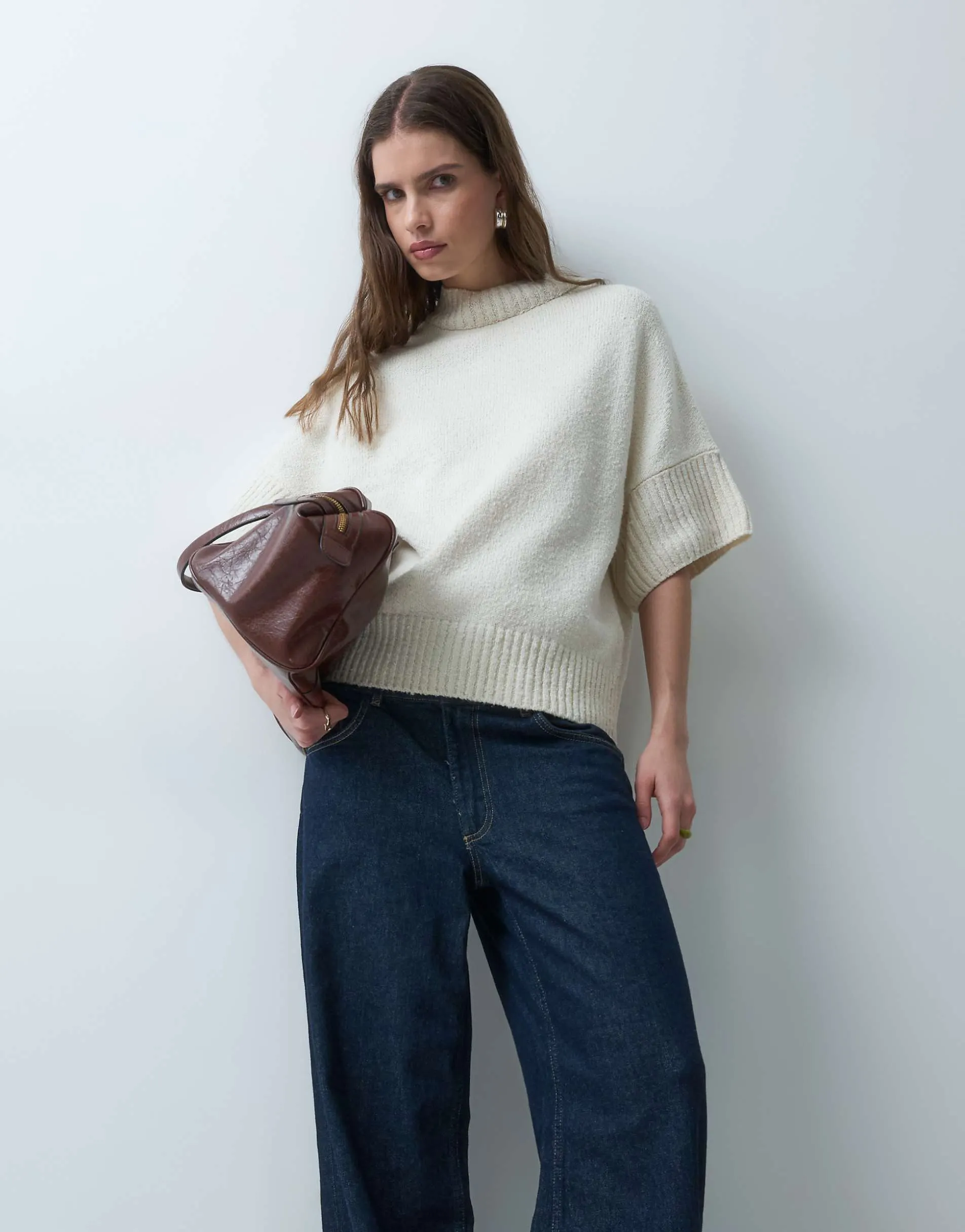 ASOS DESIGN knitted boucle jumper short sleeve in ecru