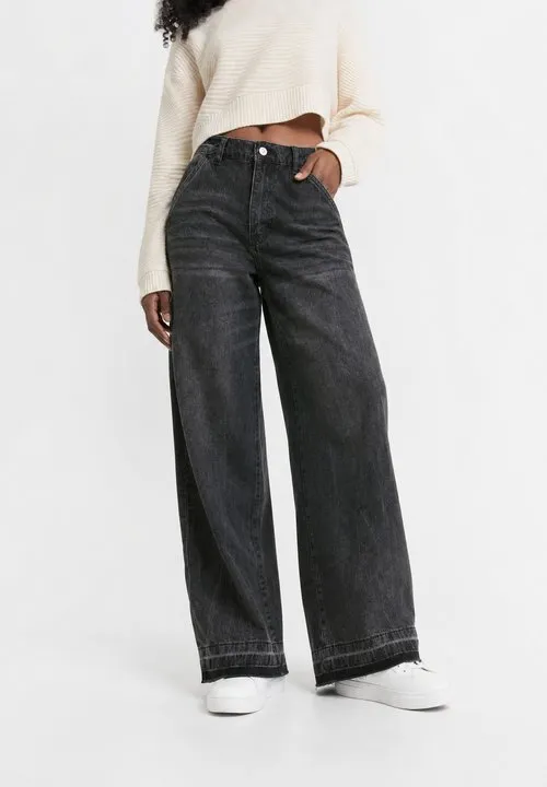 LOW RISE - Wide leg - black denim