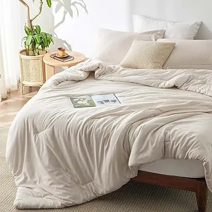Bedsure Queen Comforter Set - Beige Soft Bedding for All Se…