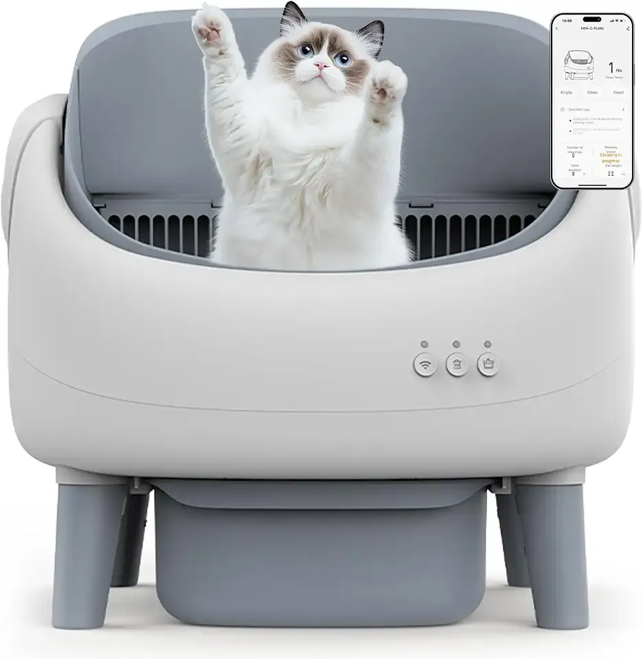 Self Cleaning Cat Litter Box, Open-Top Automatic Cat Litter Box with Large Waste Bin, Dual Safety Sensors, Easy Clean Pet Toilet for Multiple Cats
