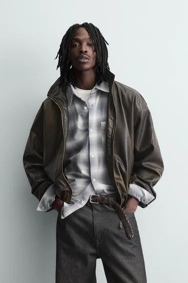 WASHED LEATHER EFFECT JACKET