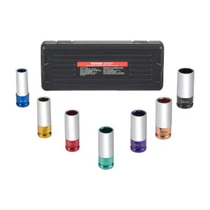Kit di Bussole a Impatto VEVOR per Dadi Ruota, 7 Pezzi, 1/2" (12,7 mm), 6 Punti, Metrico, Profondo, per Riparazioni Auto