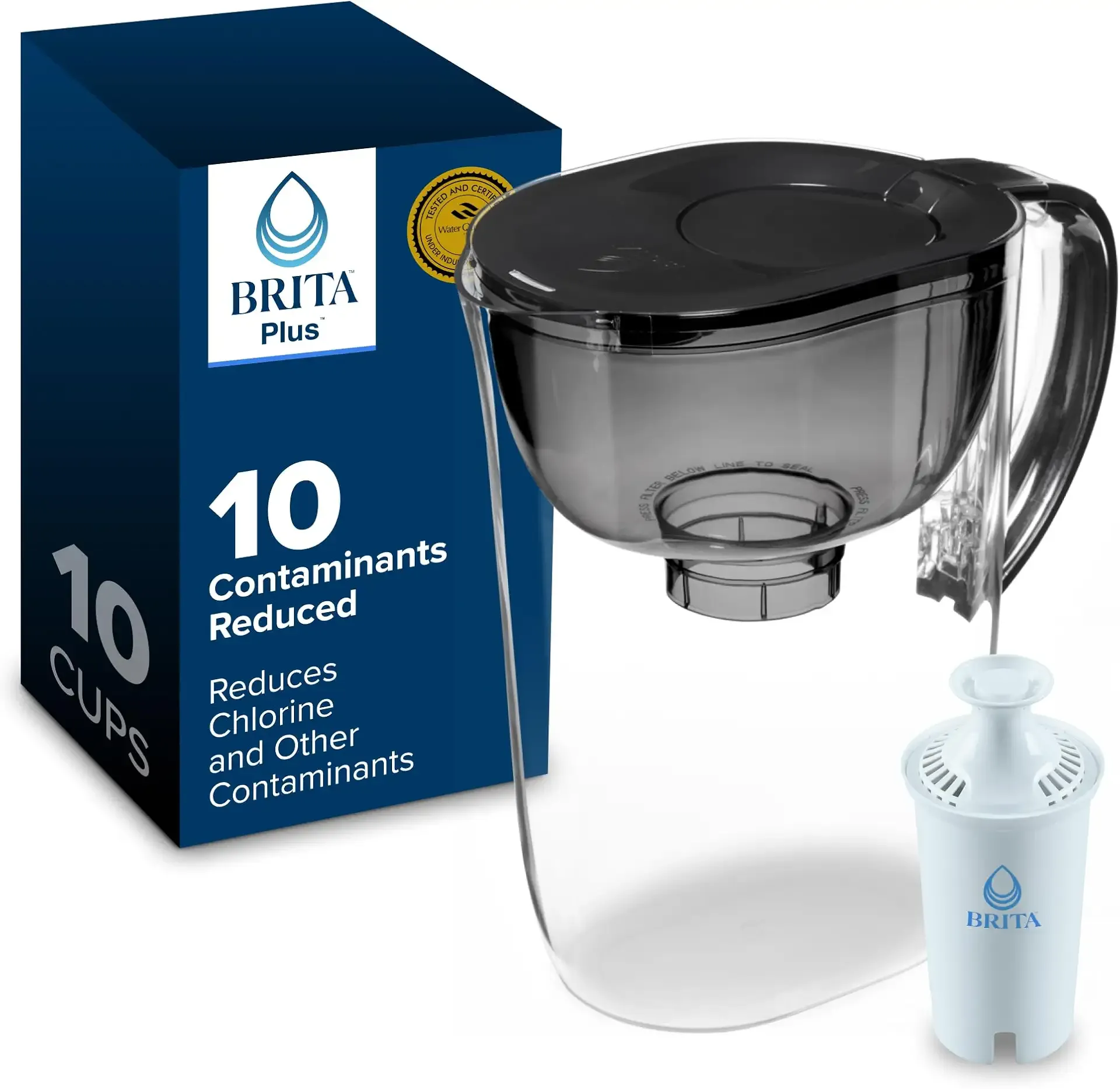 Brita Large 10 Cup Water Filter Pitcher, 1 BritaPlus Filter, Everyday, Black (Package May Vary)