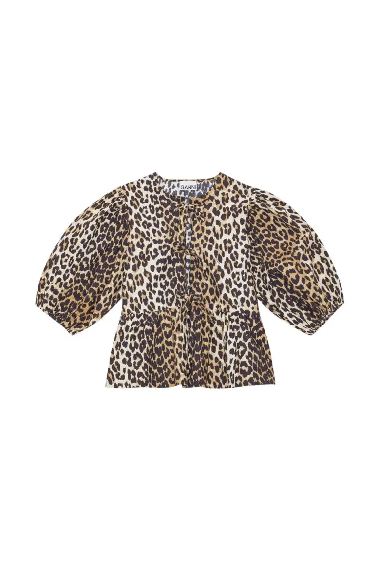Printed Cotton Poplin Peplum Blouse - Brun