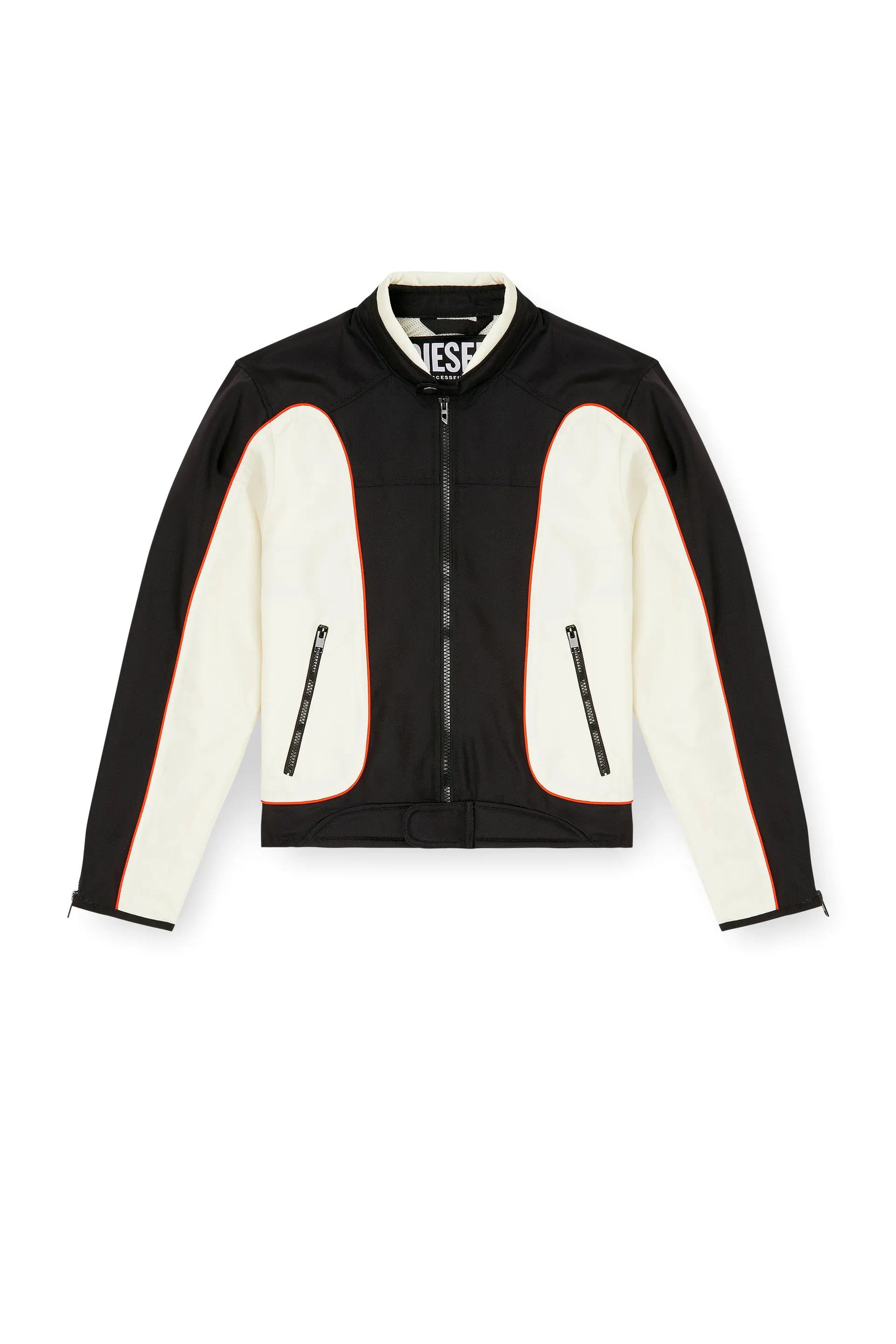 Colour-block biker jacket with piping