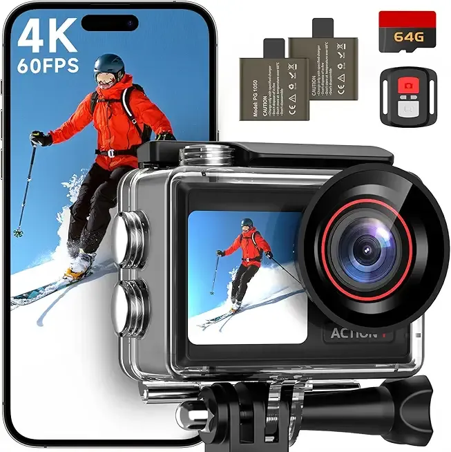 ODDV 4K60FPS 30MP Action Camera with Front LCD and Touch Rear Screens, Underwater Camera with 64GB Memory Card, 132FT Waterproof Camera, EIS, 5X Zoom, WiFi Remote Control（Black）