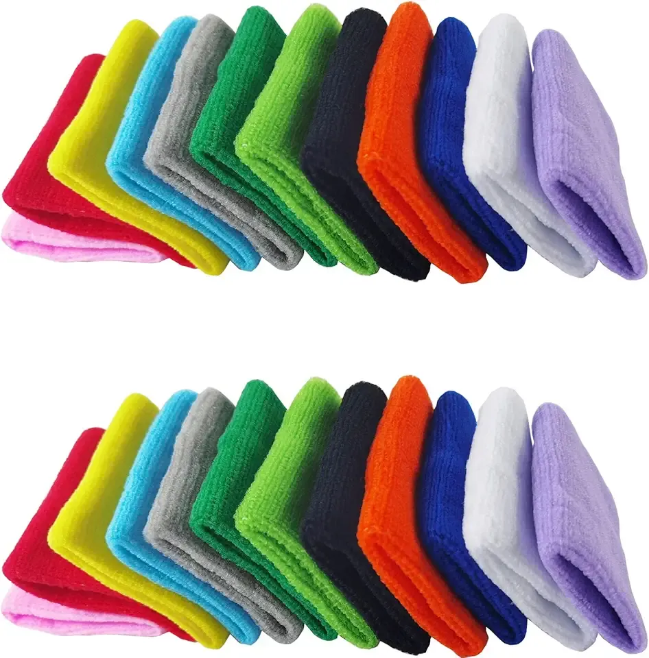 NSBELL 24PCS Colorful Sports Wristbands Cotton Sweatband Wristbands Wrist Sweatbands Wrist Sweat Bands for for Men and Women, Good for Tennis, Basketball, Running, Gym, Working Out (12Pair)