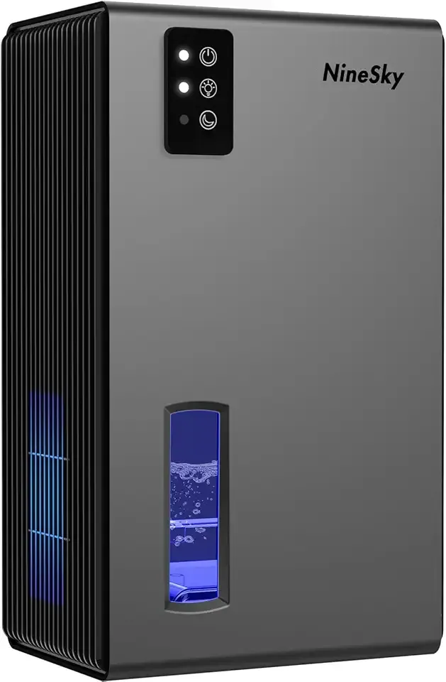 NineSky Dehumidifiers for Home, 95 OZ Water Tank, (1000 sq.ft) Dehumidifiers for Bathroom Bedroom Basement with Auto Shut Off,7 Colors LED Light(Gray)
