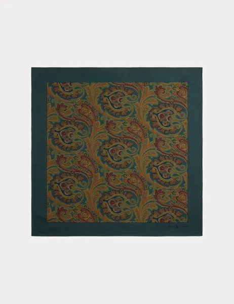 Paisley Wool-Silk Bandana 56x56 Green Multi