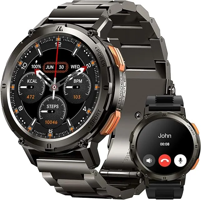 AMAZTIM Smart Watches for Men, 60 Days Extra-Long Battery, 50M Waterproof, Military Bluetooth Call(Answer/Dial Calls) 1.43" AMOLED Fitness Watch, AI Voice Assistant, Heart Rate Monitor/Sleep Tracking