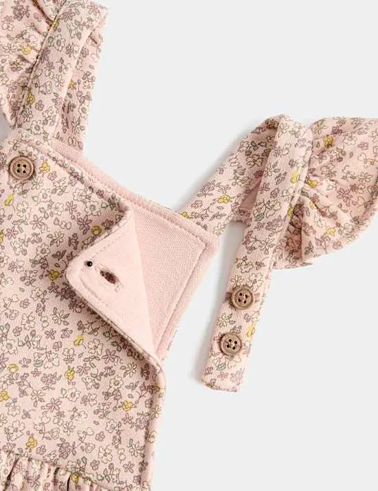 2-teiliges Latzhosen-Outfit mit hohem Baumwollanteil und Blümchenmuster (0–3 Jahre)