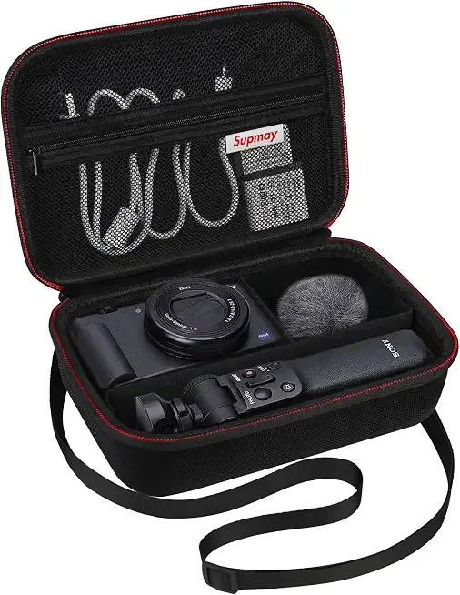 Hard Travel Case for Sony ZV-1F / ZV-1 / ZV-1 II Digital Camera, Protective Cases Bag Fits Vlogger Accessory Kit Tripod, Microphone, LED Video Light, Extra Zipper Pocket fit Battery Pack, Black