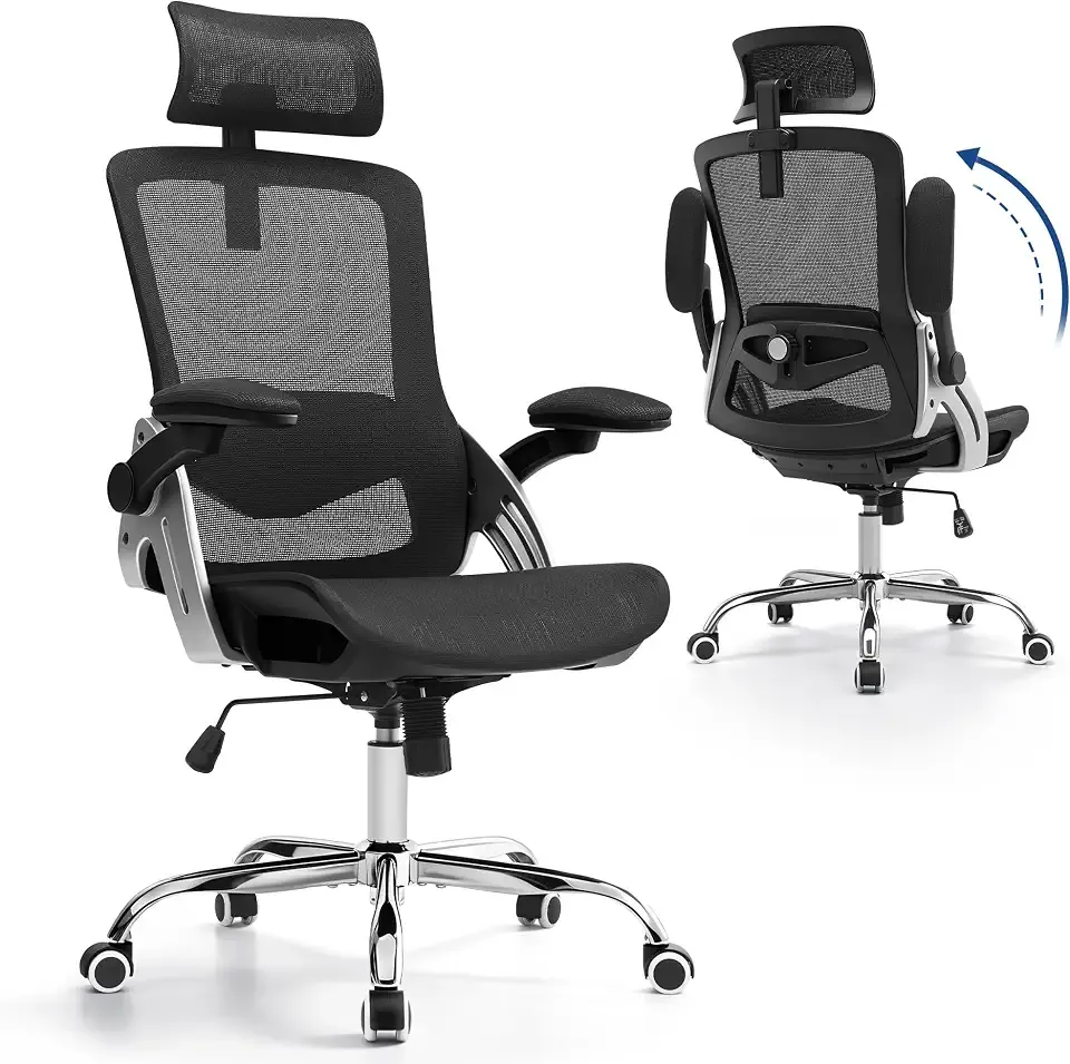Fizzin Office Chair Mesh Desk Chair with 3D Armrests Computer Chair | Ergonomic Office Chair with Adjustable Lumbar Support and Headrest 125° Tilt and Wide Mesh Cushion High Back Home Desk Chair