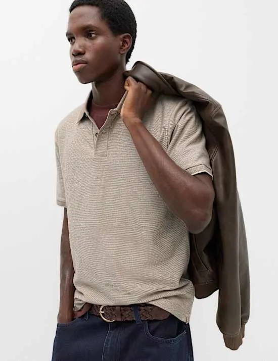 Gestreiftes Kurzarm-Poloshirt mit hohem Baumwollanteil