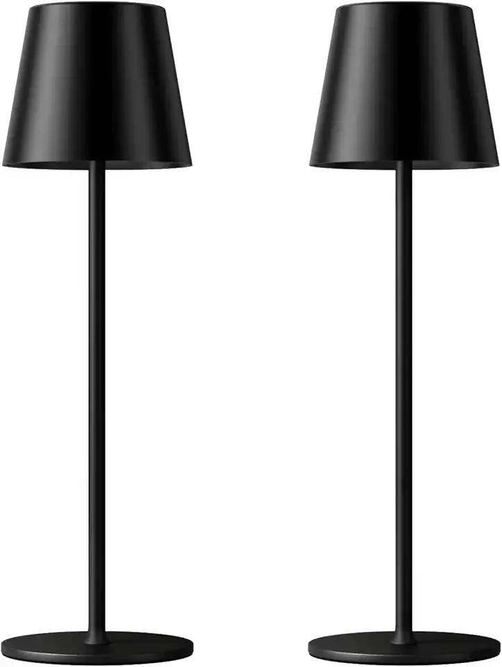 Cordless Table Lamp Rechargeable Black - KK 2 Pack 5000mAH Battery Operated Lamp for Counter, 3 Color Stepless Dimming Waterproof LED Wireless Lamp for Dining Kitchen, Outdoor Patio, Touch Control