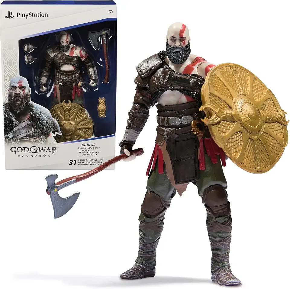 PlayStation God of War Ragnarök, 6” Kratos Action Figure with 5 Accessories, The Shapes Collection, for PS5 Fans & Collectors Ages 17+
