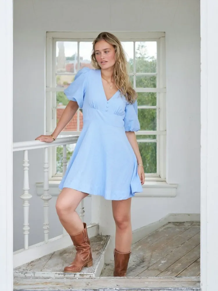 Halli Linen Dress Light Blue
