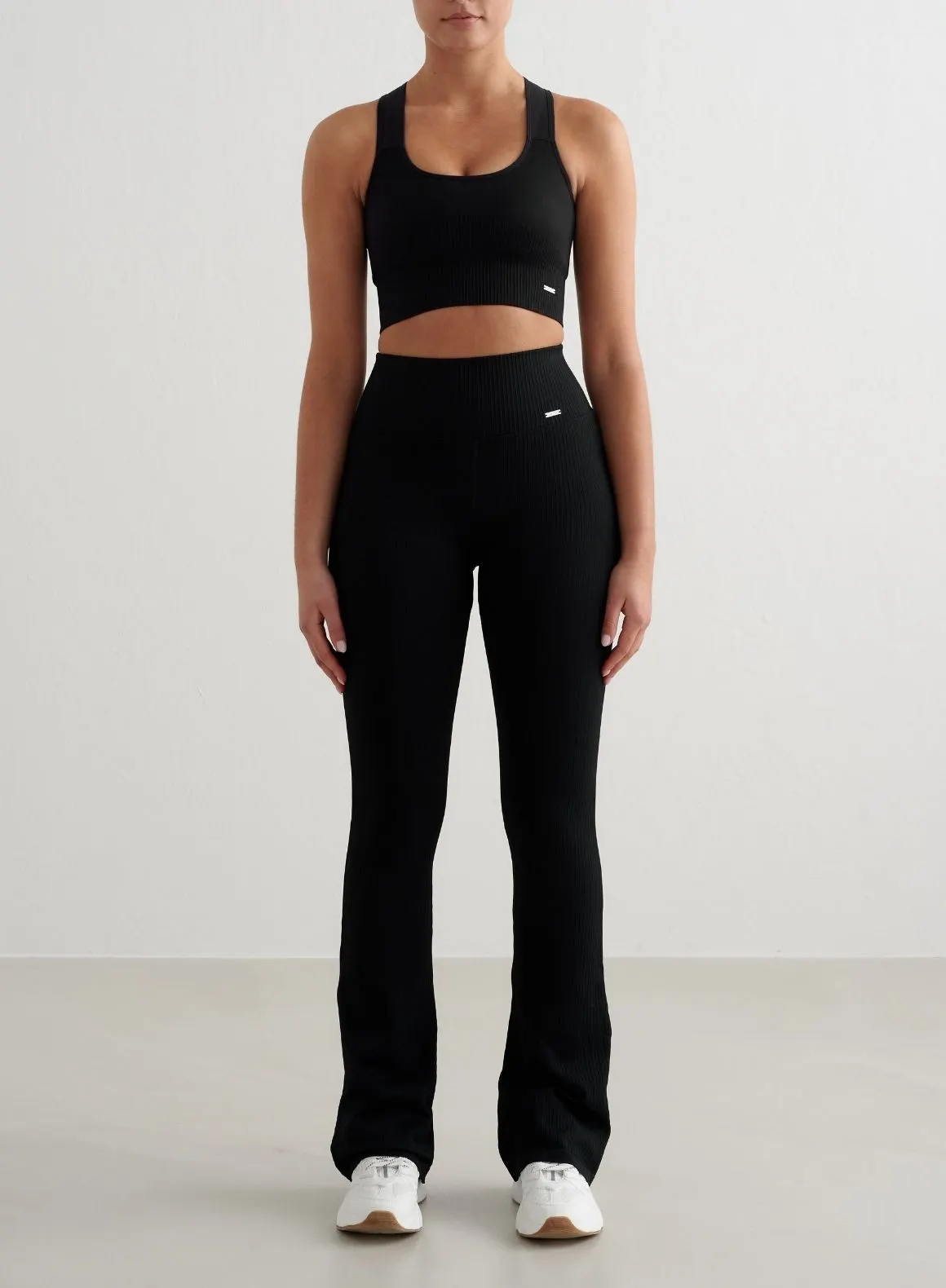 Black Ribbed Seamless Flare Tights