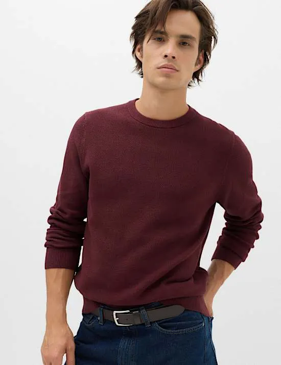 Pullover aus reiner Baumwolle mit Rundhalsausschnitt und Strukturmuster