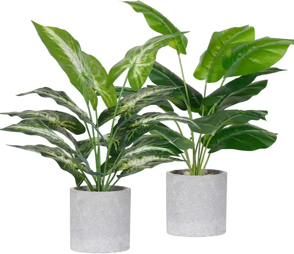 Der Rose 2 Pack 16" Indoor Fake Plants Sage Green for Office Desk Decor | Tropical artificial plants，bendable leaves，sized for desk shelf bathroom and home decor，no watering needed，fade resistant