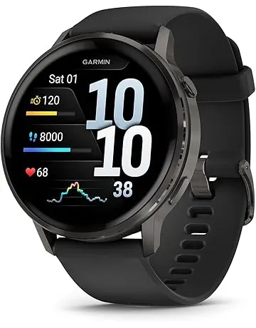 Garmin Venu® 4, 45mm, Advanced Health and Fitness GPS Smartwatch, Bright and Colorful Display, Built-in Flashlight, 12 Days of Battery Life, Slate with Black Silicone Band