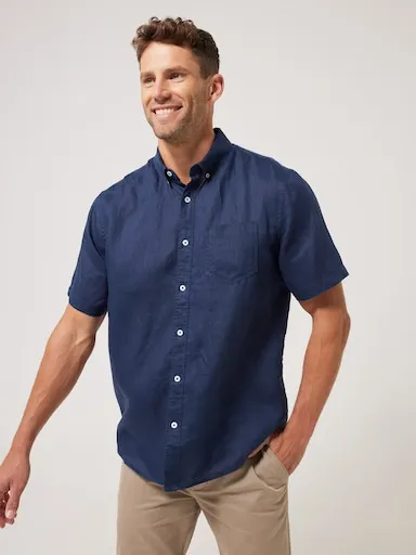 Just Jeans Short Sleeve Linen Plain Shirt