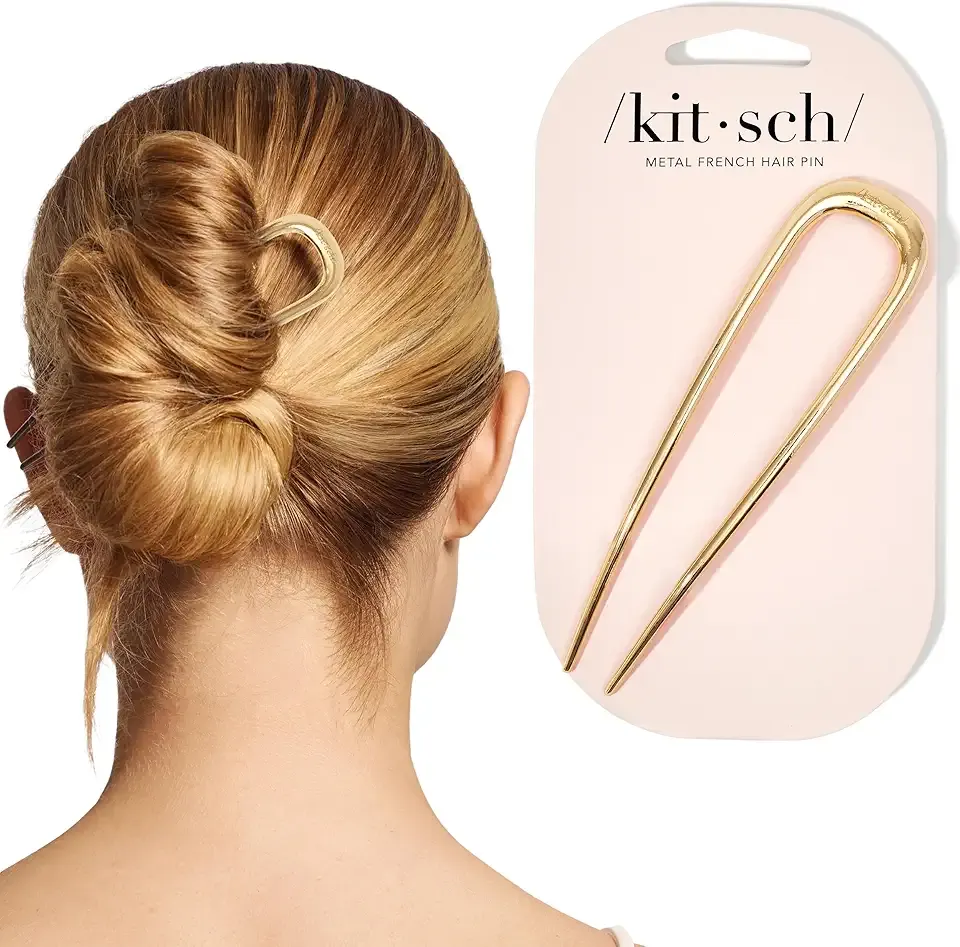 Kitsch French Hair Pins for Women – Elegant & Durable Metal French Pin for Updos, Chignon, Buns & Twist Hairstyles | Secure Hold All Day, Comfortable Fit | Ideal Gifts for Women- Gold, 1pc