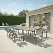 Table de jardin extensible aluminium vert lichen 8 à 12 personnes - 200/320 x 100 cm
