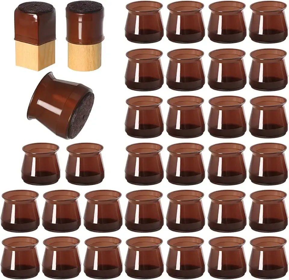 32 Pcs Silicone Chair Leg Floor Protectors for Hardwood Floors, Brown Felt Bottom Chair Leg Covers, Free Moving Table Leg Covers, Stool Leg Protectors Caps(Large fit : 1.3'' - 2'')