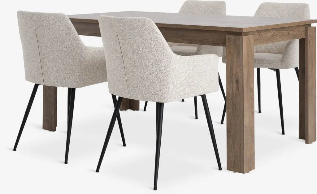 VEDDE Tavolo L160 cm rovere selv. scu + 4 PURHUS avorio/nero