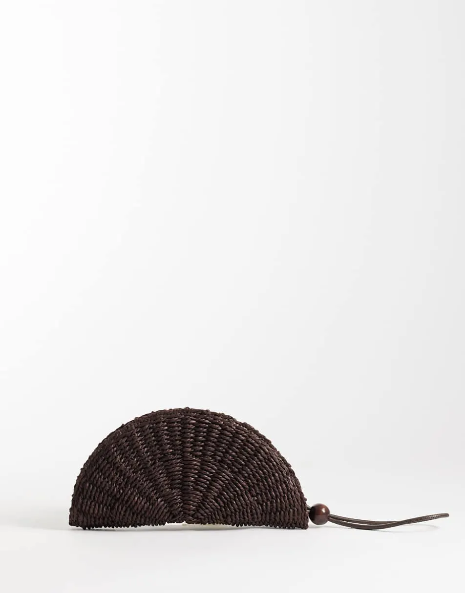 Mango raffia fan clutch bag in brown