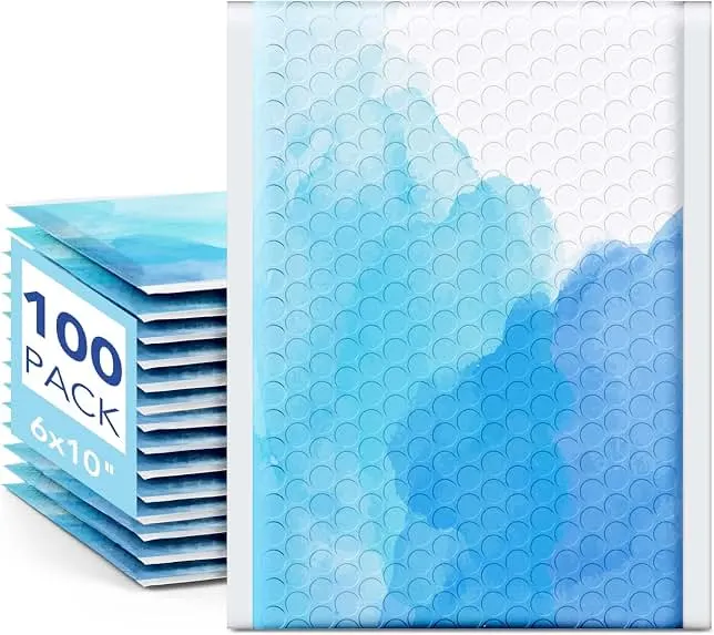 Fuxury Bubble Mailers 6x10" Blue Watercolor Small Padded Envelopes 100 Pack | Usable Size 6x9" Strong Adhesion Bubble Envelopes Thick…