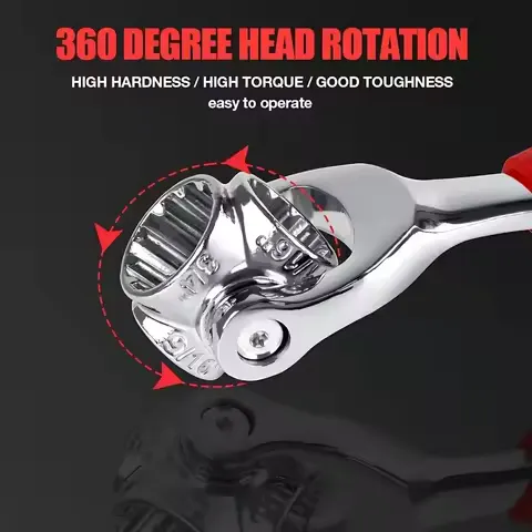 52 in 1 Multi Functional Socket Wrench Set 360 Degree Rotating Dog Bone Wrench Universal Spline Wrench Set 8 mm to 19 mm Heavy Duty Auto Repair Tool for Car Bicycle Motorcycle Maintenance Professional Mechanic Hand Tool