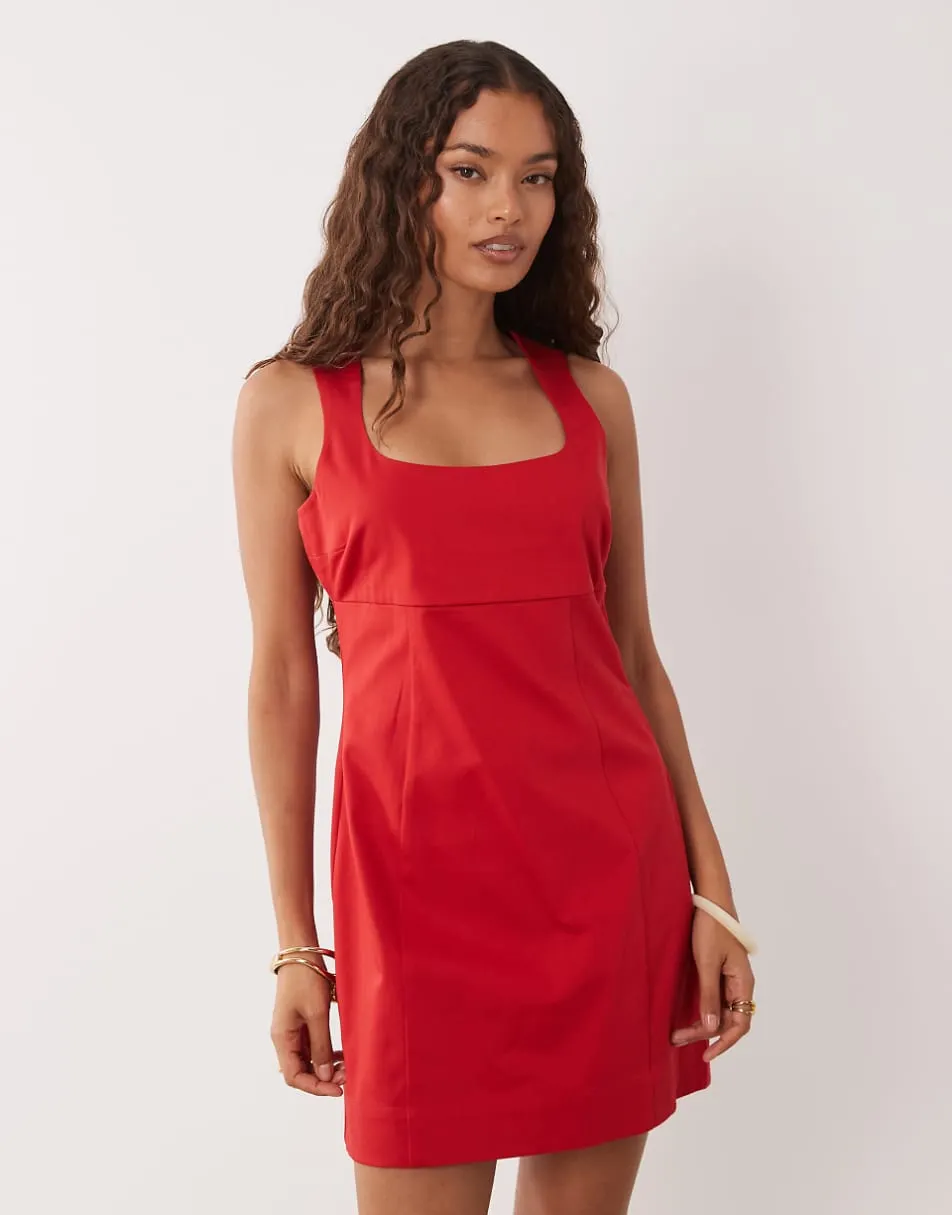 ASOS DESIGN Petite square neck bodycon mini dress in tomato red